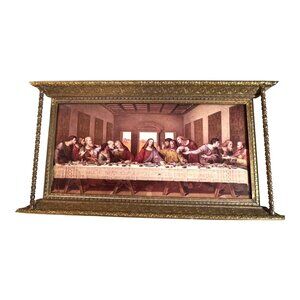 Vintage Metal Framed Velvet Back da Vinci The Last Supper Print 10 3/4” x 5 3/4”